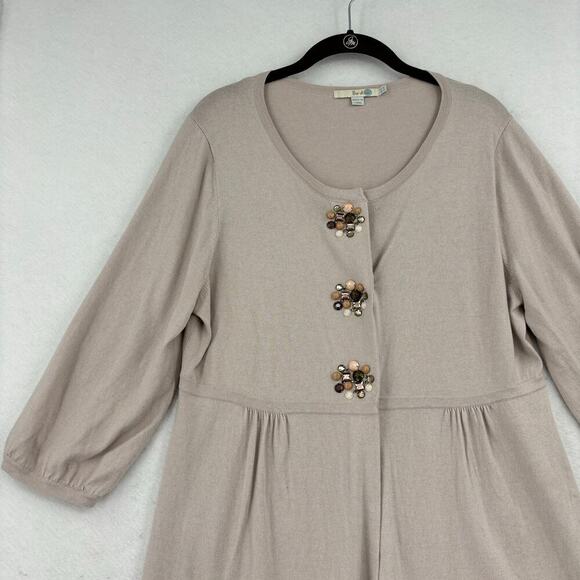 Boden Cardigan Sweater Tunic Size 14 Beige Silk Cotton Cashmere Embellished Snap - Picture 2 of 11